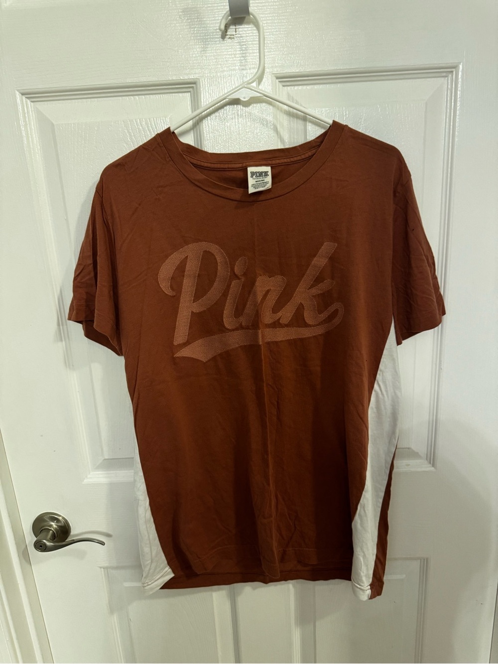 PINK Victoria's Secret Short Sleeve Tee in Rust and Ivory